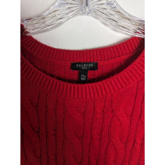 Talbots Wmns Red cable sweater XL petiteBust 40"Len 25" Button Sleeve 25.5"GUC - Picture 5 of 7